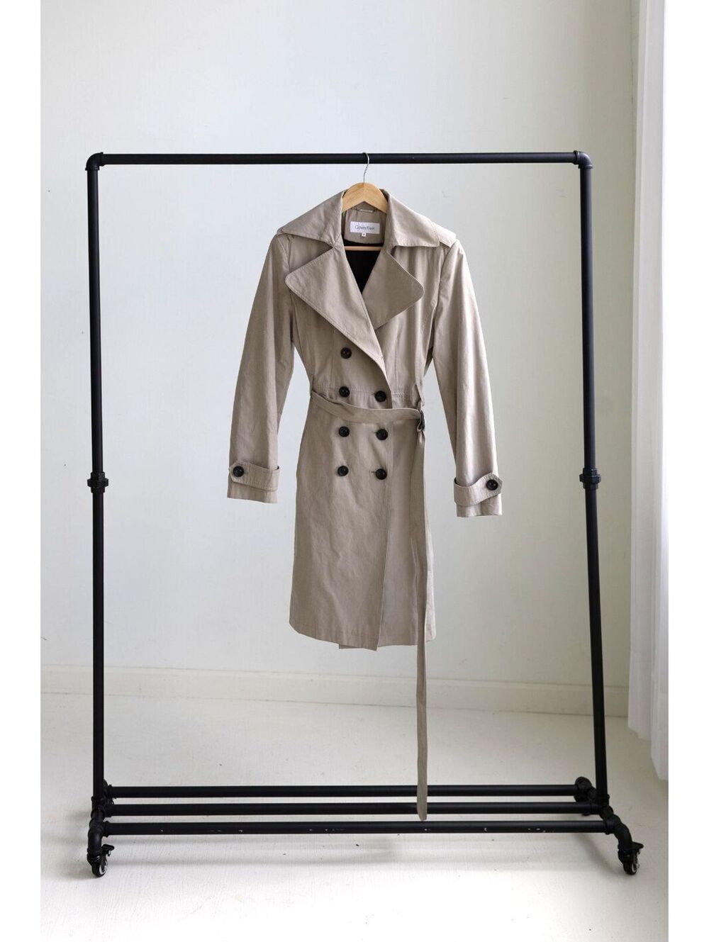 Calvin Klein Double Breasted Trench Coat Belted Beige Medium